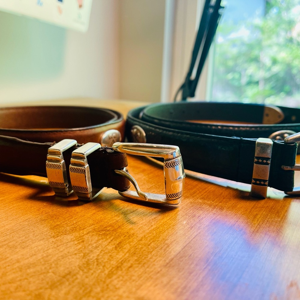 TWO Golf belts, Italian leather size 42”